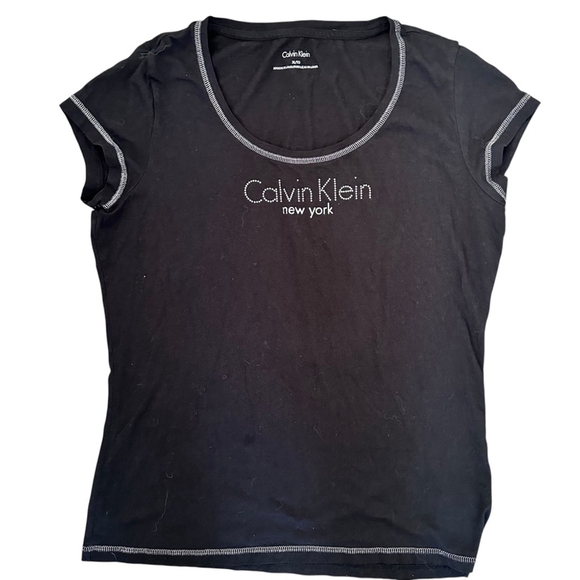 CALVIN KLEIN Vintage Black Rhinestone Logo T-Shirt XL - Picture 1 of 6